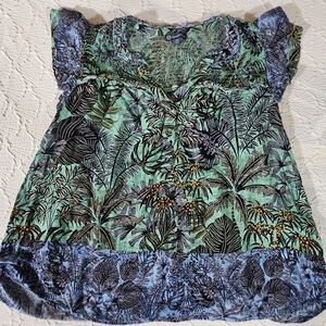 Democracy Mint Green and Blue Tropical Print Tunic Size 1X